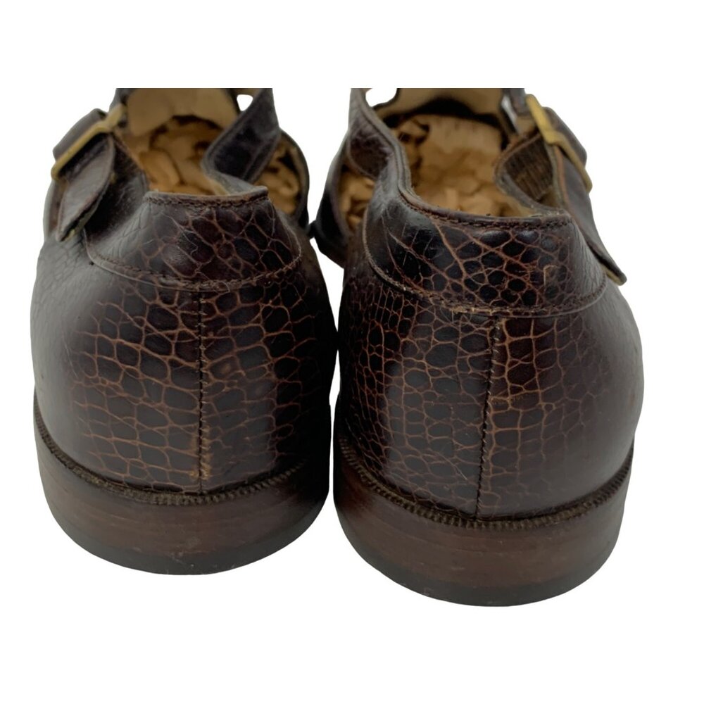 VTG Ferragamo 7B Crocodile Leather T-strap Buckle Shoes Flat Brown Italy 7965 - Picture 15 of 15
